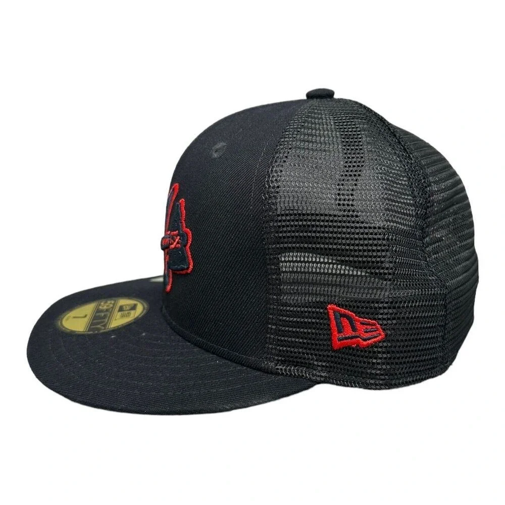 New Era 59FIFTY Atlanta Braves Mesh Black Red‎ Fitted Hat Cap Men's Sz 7 NWT